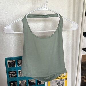 sage green cropped halter top